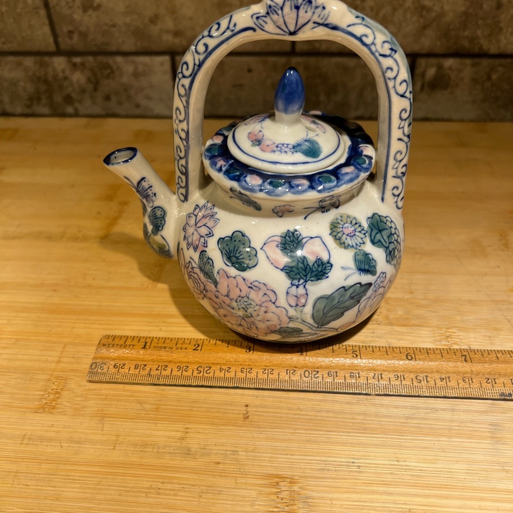 Floral Blue and White Ceramic Teapot